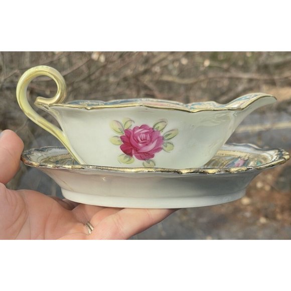 Antique Porcelain Hand Painted Gilt Mayonnaise Sauce Dish w Underplate Victorian - Picture 10 of 16